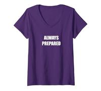 Siempre Preparado Camiseta Cuello V, Mujer, Morado, XL