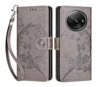 SIENIANLINE Funda para Xiaomi Redmi A3, Carcasa Libro con Tapa de Cuero Piel Billetera Case Flip Cover con Kickstand, Hebilla Magnetica, Ranuras Tarjetas Carcasa para Redmi A3x Funda (Gris Flores)