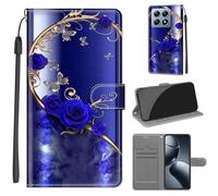SIENIANLINE Handyhülle für Xiaomi 14T Pro Hüllen Premium Leder Flip Wallet Case Magnet Kartenfach Standfunktion Klapphülle kompatibel mit Xiaomi 14T Pro Hülle -Blaue Rose