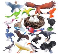 SIENON Juego de 23 figuras de pájaro, juguete realista de pájaro, vida silvestre con nido, cuervo, pájaro kiwi, avestruz, guacamayo, águila dorada para niños, decoración educativa para tartas de