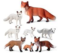 SIENON Juego de 8 figuras de juguete de zorro, zorros rojos, familia de animales del bosque, animales en miniatura, decoración para tartas de cumpleaños en el bosque
