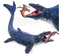 SIENON Jurassic Mosasaurus Dinosaurio Figura 29 cm, Mosasaurus Hunt para Pterosaur Modelo, Gran Plástico Océano Dinosaurio Playset para Juguetes de Baño, Decoración para Pastel (Terosaurio incluido)