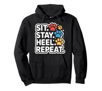 Siéntate. Quédate. Talón. Repite. Lindo Entrenador de Perros Colorido Sudadera con Capucha
