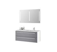 Sieper I Lavabo doble con armario inferior de 120 x 50 cm y espejo con iluminación, mueble de baño Libato I gris ártico