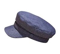 Siepificius Gorras de algodón y lino, estilo marinero, estilo retro, boina bretona, parte superior plana, sombrero de pescador, unisex, color caqui, Azul vaquero profundo, as description