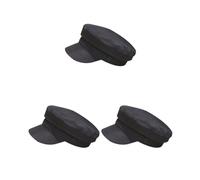 Siepificius Gorras de algodón y lino, estilo marinero, estilo retro, boina bretona, parte superior plana, sombrero de pescador, unisex, color caqui, Juego de 3 (negro), as description