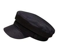 Siepificius Gorras de algodón y lino, estilo marinero, estilo retro, boina bretona, parte superior plana, sombrero de pescador, unisex, color caqui, Negro, as description