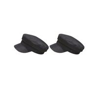 Siepificius Juego de 2 gorras de capitán marinero de algodón y lino, boina bretona retro de parte superior plana, sombrero de repartidor pescador unisex, negro