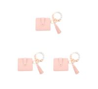 Siepificius Llavero para mujer con borla tipo cartera, portátil, a la moda, llavero con botón a presión, tarjetero, pulsera, accesorio tipo 5, Juego de 3 (rosa claro), as description, como se muestra