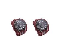 Siepificius Relojes de pulsera para hombre, correa de piel ancha y cómoda, color negro, Juego de 2 (rojo), approx. 27.8cm adjustable
