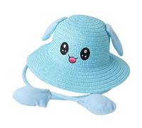 Siepificius Sombrero de paja con orejas de conejo para viajes por la calle, al aire libre, rosa, 58 cm, Azul cielo, 58 cm, 8