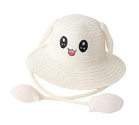 Siepificius Sombrero de paja con orejas de conejo para viajes por la calle, al aire libre, rosa, 58 cm, Blanco lechoso 58 cm, 8