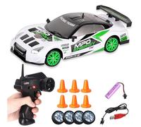 Siereolly Coche de derrape teledirigido a escala 1:24, 2,4 GHz, 15 km/h, tracción en las 4 ruedas, coche de carreras teledirigido con faros de trabajo, regalo para adultos y niños