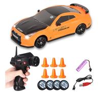 Siereolly Coche de derrape teledirigido a escala 1:24, 2,4 GHz, 15 km/h, tracción en las 4 ruedas, coche de carreras teledirigido con faros de trabajo, regalo para adultos y niños