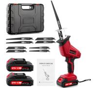 Sierra alternante, sierras alternantes de velocidad variable de 0 a 4000 rpm, sierra alternante inalámbrica de 21 V con batería de 2 x 2000 mAh, para corte de madera, plástico y metal, 8 cuchillas de