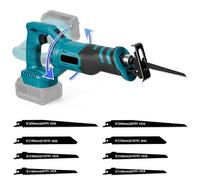 Sierra Alternativa Portátil, Motor Sin Escobillas, Compatible con Baterías Makita, Cabezal Giratorio de 180°, Herramienta de Sierra Alternativa con 4 Hojas de Sierra, para Cortar Madera y Metal