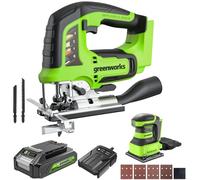 Sierra caladora y lijadora de madera inalámbricas Greenworks de 24 V, motor sin escobillas, incluye batería de 2 Ah y cargador