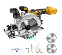 Sierra circular con batería compatible con Dewalt 20 V (sin batería), sin escobillas, 6900 rpm, hoja de sierra de 150 mm, profundidad de corte de 51 mm, hojas de sierra + gafas de protección + guantes