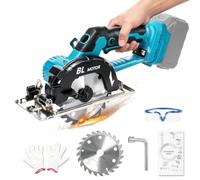 Sierra circular con batería de 5,5 pulgadas para Makita 18 V, 6000 rpm, sin escobillas, mini sierra circular de mano con 3 niveles ajustables, hojas de sierra (140 mm), ideal para madera, plástico