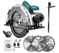 Sierra circular de mano de 1200 W, con riel guía, 5200 RPM Electric Circular Saw Profundidad de corte 60 mm (90°), 45 mm (45°), ajuste de profundidad/ángulo con 3 hojas de sierra circular de 185 mm