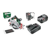 Sierra circular inalámbrica Bosch UniversalCirc 18V-53 (juego de rieles guía de 2 piezas) + kit básico de batería y cargador rápido de 18 V (batería de iones de litio de 4,0 Ah; 1 cargador rápido)