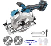 Sierra circular inalámbrica compatible con batería Makita de 18 V, mini sierra circular con motor sin escobillas (6200 RPM), 2 cuchillas (140 mm), bisel de 0 a 45° y corte de profundidad de 0 a 49 mm