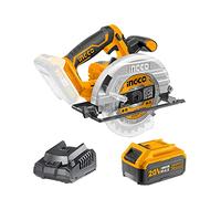 Sierra Circular Inalámbrica INGCO 20V con 4.0 Ah Batería Set, HSS Hoja de 165mm 24 Dientes, Profundidad de Corte 38mm (45°), 55 mm (90°), Guía de Metal (4.0 Ah)