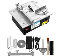 Sierra circular sobre mesa 96 W, mini sierra circular de mesa con cuchillas, ángulo ajustable, profundidad de corte de 14 mm, longitud de corte de 100 mm, fuente de alimentación de 7 velocidades
