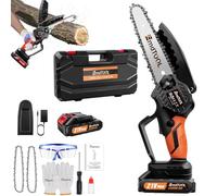 Sierra de cadena a batería de 21 V con batería, 2 cadenas, 6 pulgadas, naranja, motosierra eléctrica con una sola mano, con cerradura de seguridad para jardinería, poda de árboles, corte de