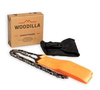 Sierra de cadena manual de Woodilla - dientes de sierra de acero al carbono, sierra de poda de supervivencia con dos extremos de mango, incl. funda de cinturón, sierra de poda de acero inoxidable