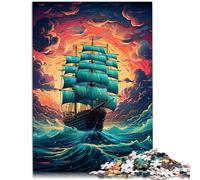 Sierra de calar de 1000 piezas para adultos, vista de un barco en el océano tormentoso, juego desafiante de 19.7 x 29.5 pulgadas es ideal como regalo para toda la familia