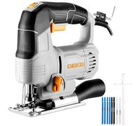 Sierra de calar eléctrica,DEKOPRO 550W Sierra Caladora Eléctrica para cortar madera con luz LED 800-3000 SPM Velocidad variable 4 ajustes de carril ±45° hoja de corte biselada