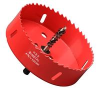 Sierra de corona de 120 mm, acero rápido HSS M42, sierra perforadora bimetálica, fresa de agujeros con vástago hexagonal y broca para madera, paneles de yeso y chapa metálica, 1 pieza roja