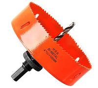 Sierra de corona de 125 mm, acero rápido HSS M42, sierra perforadora bimetálica, fresa de agujeros con vástago hexagonal y broca para madera, paneles en seco y chapa metálica, 1 pieza de color naranja