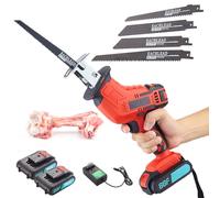 Sierra de hueso eléctrica inalámbrica, sierra recíproca con batería de litio de 21 V y 4 hojas, luz LED, recargable de 1.5 AH, para cortar madera, metal, PVC, carne, huesos y aluminio