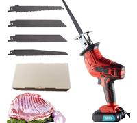 Sierra de huesos inalámbrica, sierra de huesos para carne de 3000RPM, máquina cortadora de huesos eléctrica de 300W con 4 hojas de sierra, luz LED, batería de 1,5AH, máquina de sierra recíproca
