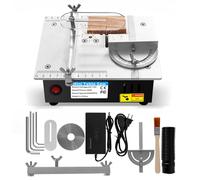 Sierra de mesa 96 W, mini sierra circular sobre mesa 5000 rpm/min ángulo ajustable profundidad de corte 15 mm, 7 velocidades ajustables, 4 cuchillas, hoja de corte multimaterial corte madera metal