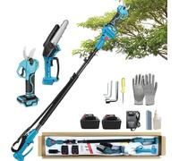 Sierra de pértiga inalámbrica 4 en 1 de 8 pulgadas y tijeras de podar eléctricas con pértiga de extensión de 125-220 cm, con 2 baterías de 13000 mAh, multiángulo para podar ramas de árboles