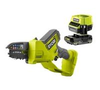RYOBI - Motosierra de Mano Brushless 18V ONE+ - Barra 10 cm - Herramienta Compacta de Poda de Ramas - Tensor de Cadena sin Herramientas - Ambidiestro - Batería 2,0 Ah y Cargador 1,5 A - RY18PSX10A-120