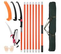 Sierra de poste manual, podadora de árboles extensible de 7 a 27 pies, hoja de acero afilada y tijeras, podadora de ramas altas, recortadora de ramas con 8 asas ligeras de fibra de vidrio, para podar