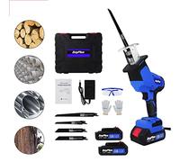 Sierra de sable eléctrica inalámbrica con batería, herramienta eléctrica de 21 V, 4 hojas de sierra, ideal para cortar madera, PVC y metal (con 2 baterías)