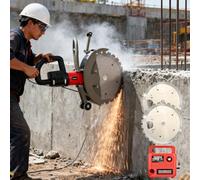 Sierra para hormigón Industrial 5000W húmeda/Seca | Cortadora de Pared Profesional con 2 Discos de Diamante de 400mm, Corte Profundo de 30cm | Herramienta eléctrica sin vibración y sin Polvo