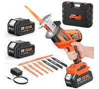Sierra recíproca inalámbrica, 0-3200SPM sierra recíproca con batería de 2 x 2000 mAh, luz LED integrada, cambio de hoja sin herramientas, 8 hojas de sierra, sierra recíproca de potencia potable para