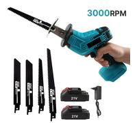 Sierra Recíproca Inalámbrica de 3000 RPM con Velocidad Variable para Baterías Makita de 21V, Adecuada para Cortar Metal, Madera y Tuberías, Sierra Recíproca Eléctrica 2 * Batteries