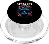 Siesta Key Florida - Figura Decorativa, diseño de Gato y Flores PopSockets PopGrip para MagSafe