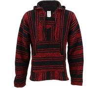 Siesta Mexicano Baja Jerga con capucha Hippie Jumper, Rojo y negro., L