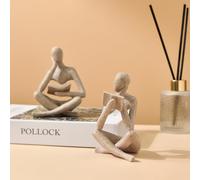 SIETIOJI 2 estatuas modernas de piedra arenisca para decoración del hogar, esculturas estéticas abstractas, estatuillas de resina para decoración del hogar, sala de estar, oficina, estantería, mesa