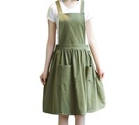 SIFANGPING Delantal de cocina para el hogar, delantal de lino y algodón, vendaje cruzado, ropa de trabajo para jardín, catering para hornear, restaurante comercial, pintura, tallado de ropa (Verde)
