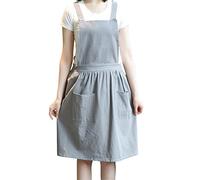 SIFANGPING Delantal de cocina para el hogar, delantal de lino y algodón, vendaje cruzado, ropa de trabajo para jardín, catering para hornear, restaurante comercial, pintura, tallado de ropa (Gris)
