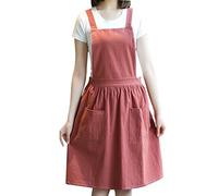 SIFANGPING Delantal de cocina para el hogar, delantal de lino y algodón, vendaje cruzado, ropa de trabajo para jardín, catering para hornear, restaurante comercial, pintura, tallado de ropa (Rojo)